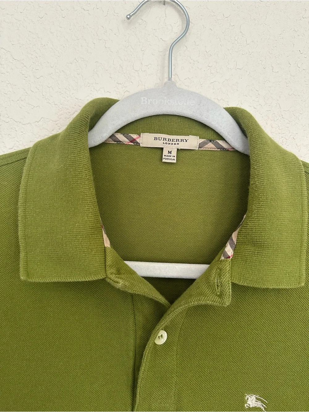 Burberry London Men’s Olive Green Embroidered Knight Polo Shirt Size Med